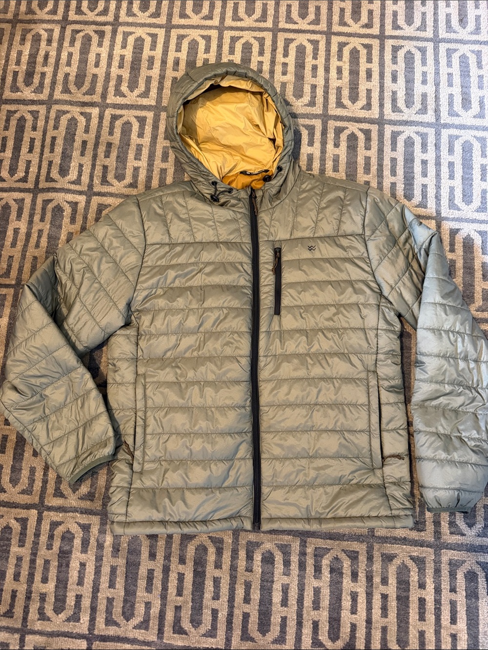 Wren Olive Quilted Puffer Jacket with Mustard Lining